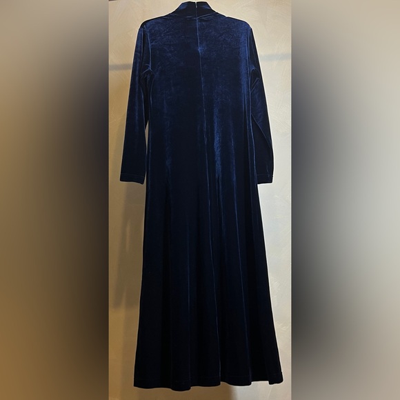 Valerie Steven Sport women’s Mock Neck Blue Long Sleeve Velvet Maxi Dress|Sz:M - Picture 2 of 16